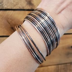 Mixed tone metal multi-band cuff bracelet